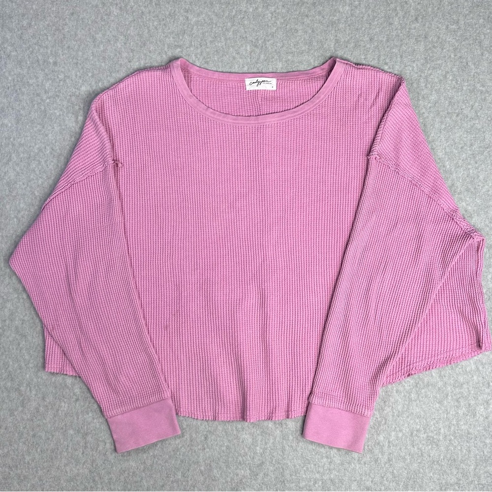 Carly Jean Los Angeles Pink Long Sleeve Waffle Knit Top